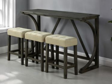 Brown Dining Room 4pc Set Functional Unique Dining Table w USB 3x Stools Tufted Beige Seats Kitchen